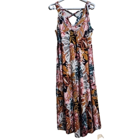 Floral maxi sleeveless tropical multicolor jersey dress  size L - Picture 1 of 4